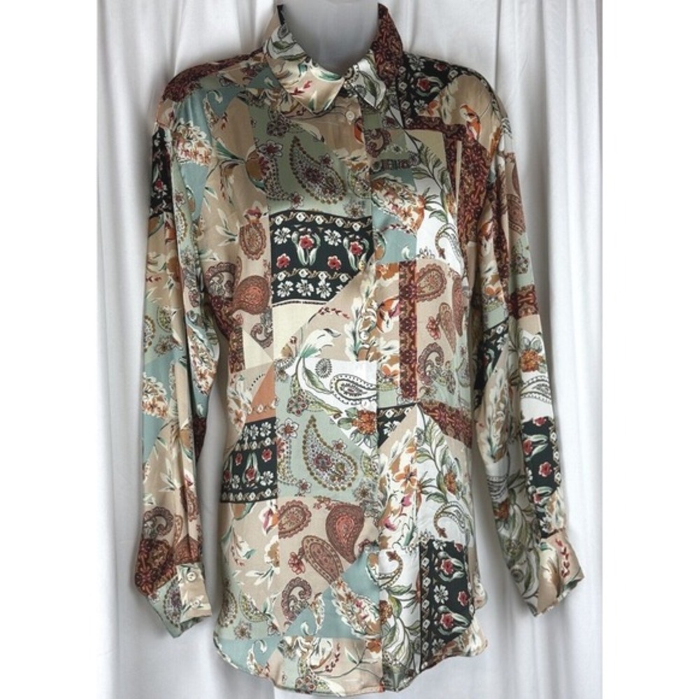 ZARA Patchwork Paisley Print Button Down Shirt Long Sleeve L Fairycore 54-10 - Picture 12 of 12